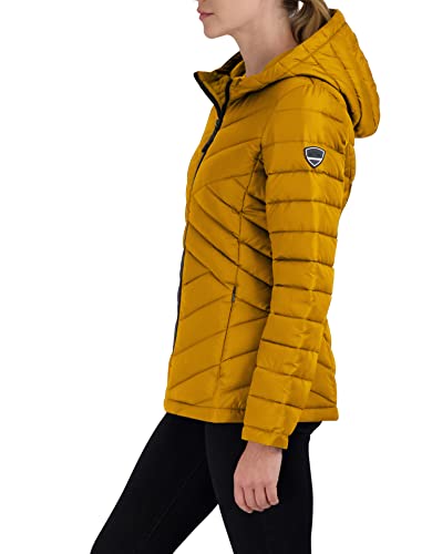 HFX Women's Mid-Weight Puffer Jacket – Water-Resistant, Stretch Fabric Coat, Removable Faux Sherpa Lined Hood4