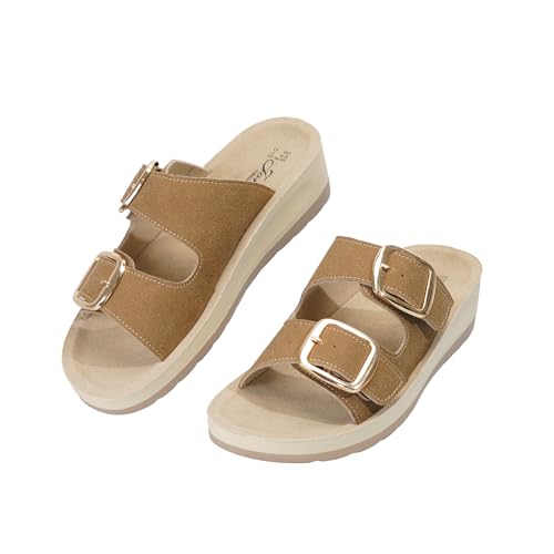 Sandales à plateforme femme été JOMIX mules compensées double boucle plage