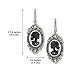 Gothic Lolita Skull Cameo Dangle Earrings Black on White In Silver Finish Frame