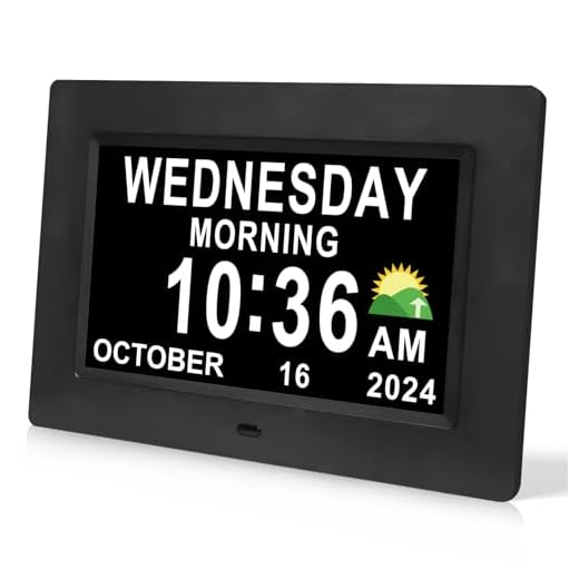 Digital Calendar Dementia Alarm Clock with Day and Date for Elderly - 15 Alarms 5 Colors Display Large Display Alzheimers Clock Large Digital Clock for Seniors (7in Black)
