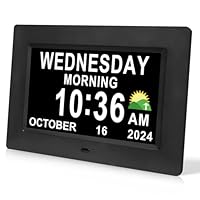 SSINI Digital Calendar Dementia Clock Alarm Clock with Day and Date for Elderly - 15 Alarms 5 Colors Display Digital Clock Large Display Alzheimers Clock Large Digital Clock for Seniors (7in Black)
