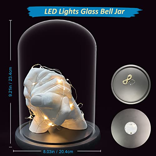 Hand Casting Kit Couples - Led Lights Glass Dome Cloche With Wood Base, Hand Molding Kit For Adults & Hand Mold Kit Couples For Holiday Activities, Child, Wedding. Plaster Casting Kit By Godora #TOP2
