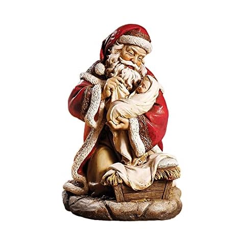 Napco 16 Inch Tall Resin Santa Claus with Baby Jesus Nativity Christmas Holiday Statue Sculpture Figurine, Full Color Cover
