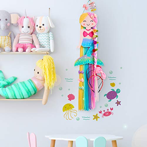 Beinou Hair Bow Holder Organizer for Girls Mermaid Headband Holder Rainbow Yarn Tassels Hair Clip Organizer Storage Mermaid Party Decor Home Decor
