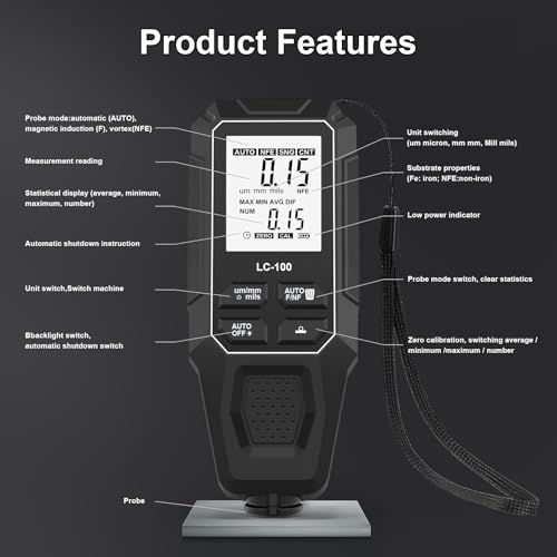 Medidor digital de grosor de recubrimiento 0-2000μm miniatura 5