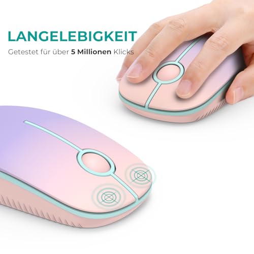 seenda Maus Kabellos, 2,4G Funkmaus mit 1600 DPI für PC/Laptop/Linux, 3 Leise Tasten, Für Links- und Rechtshänder, 18 Monate Akkulaufzeit(Rosa & Lila)
