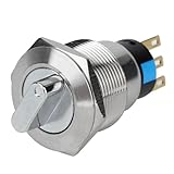 19mm Rotary Switch, 3 Pin and 2 Level Knob Switch Changeover Selector Waterproof IP67 Anti Vandal Metal Stainless Steel Latching Selector Rotary Switch