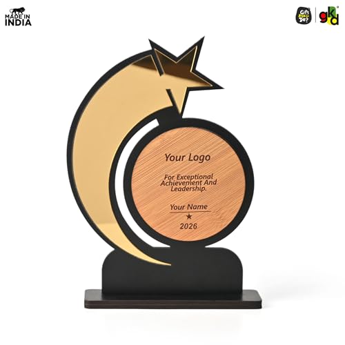 Image of Gift Kya De Personalized Star Trophy Memento | Customizable Wooden & Acrylic Award with Logo & Name Engraving | Corporate Appreciation, Employee Recognition, Achievement Award (Big)