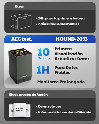 Miniatura 4 de Aegtest Hound-2033 Detector De Radón, Pantalla Táctil 3,4 , Actualizaciones Cada 10 Min, Alarmas Sonoras Visuales, Portátil, Recargable, Monitoreo Prolongado, Exportación Usb, Pci L O Bq M Negro