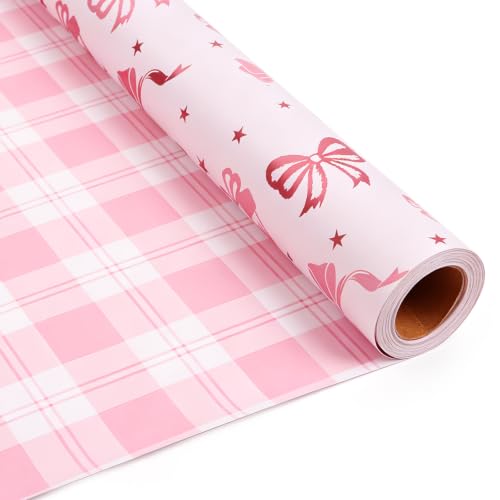 Papier emballage Noël rose KIMOBER 17"x33' réversible