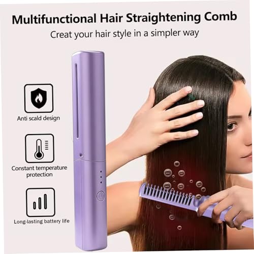 Peine para el cabello 2 en 1 mini inalámbrico cerámico morado miniatura 2