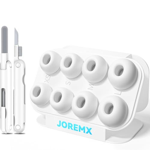 joremx 4 Paar Ersatz-Ohrstöpsel für AirPods Pro 2 Aufsätze, Silikontips für Air Pods Pro 1st/2nd, mit Loch zur Geräuschreduzierung und Staubdichtes Netz, mit Reinigungsset&Aufnahmeboxr(XS/S/M/L-Weiß)
