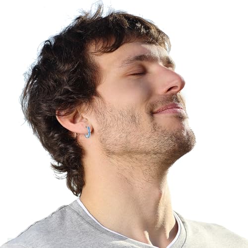 Huggie Earrings for Men Women 925 Sterling Silver Blue Opal Small Mens Hoop Earrings Fashion Jewelry Gifts for Birthday Anniversary Graduation4