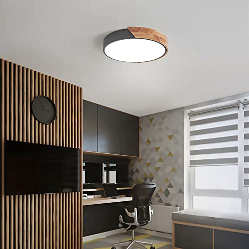 Vikaey Modern Led Ceiling Light, Minimalist Wood Style Flush Mount Ceiling Light Fixture, Circle Lighting Lamp With Acrylic Lampshade For Bedroom Living Room Dining Room Laundry (Grey, 11.8'') #TOP1