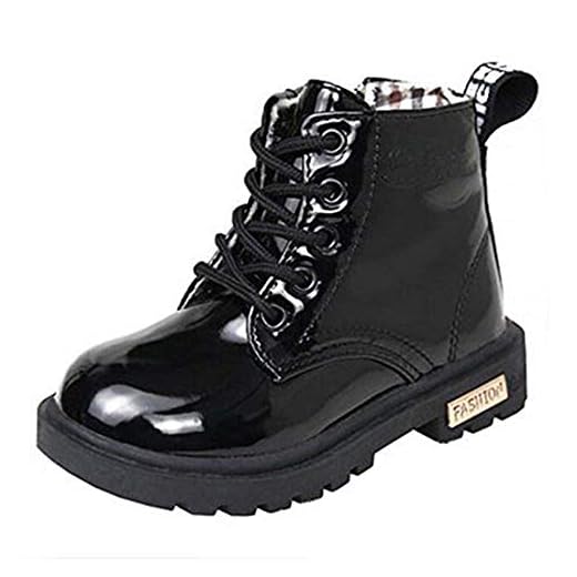 Botas para Niñas Niños Infantiles Cordones Anti Deslizante 1-12 Años, Negro, Tamaño 35=Longitud de los pies:19.2cm