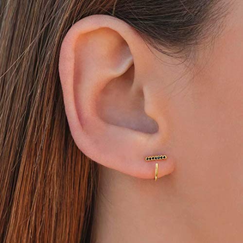 925 Sterling Silver Earrings For Women, Tiny Cubic Zirconia Bar Open Huggie Half Hoop Earrings Mini Minimalist Gold Hypoallergenic Earrings For Women Sensitive Ears #TOP2