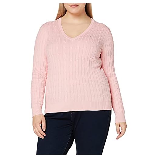 GANT Kvinnors stretch bomullskabel V-ringad tröja, Preppy rosa, XXL