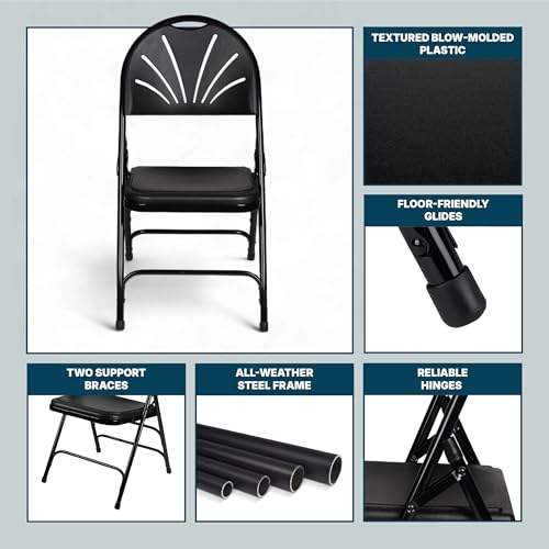 OEF Furnishings OEF1100 Series Premium Heavy-Duty Plastic Folding Chairs, Commercial Fanback Event Chairs with Triple Brace and 500 lb Capacity (4-Pack, Black Plastic with Black Frame) by OEF Furnishings - Image 6