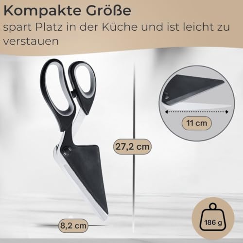 Foto von TOPANBIETER 999 Pizzaschere mit Heber Funktion – 2in1 Pizzaschneider & Servierhilfe, japanische Edelstahl-Klingen & Soft-Touch Griff, Multifunktionale Küchenschere, 27,2 cm spülmaschinengeeignet