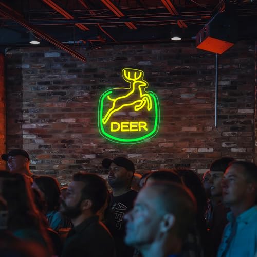 Image of Jumping Deere Neon Sign for Wall Decor, Tractor Neon Lights with Dimmer Swtich for Farm Farmhouse, USB Powered LED Sign forBar, Man Cave, Bedroom Living Room Cabin Bar Rustic Wall Decor, 11.4*14.9IN