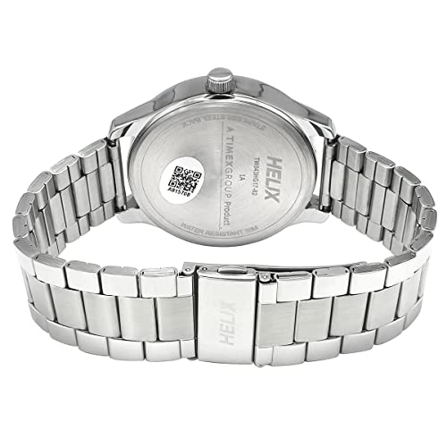 Image of Helix by Timex Analog Watch for Man with Blue Round Dial & Silver Stainless Steel Bracelet Band Water Resistant Men's Wrist Watches - TW043HG17