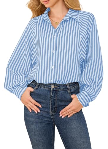 HVT Button Down Shirts for Women Long Sleeve Collared Striped Blo...