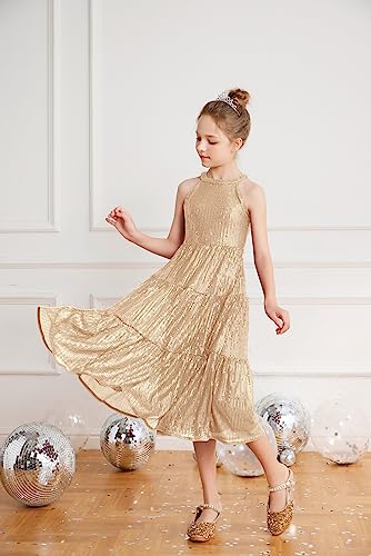 GRACE KARIN Girls Sequin Dress Formal Party Elegant Fancy Girls Maxi Long Dress for 5-14Y2