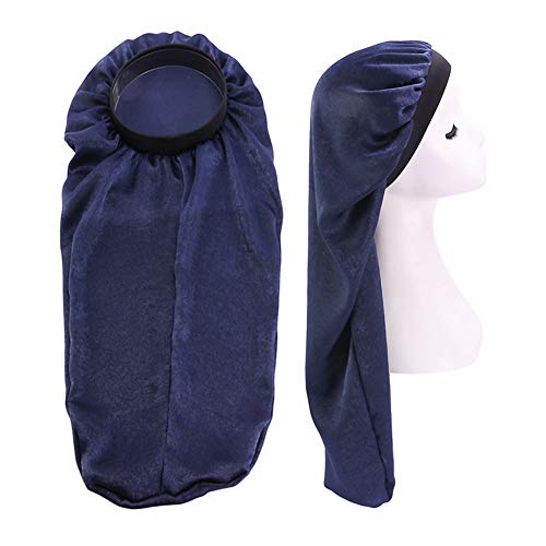 Extra Long Silky Satin Bonnet Sleep Cap Long Bonnet Cap for Braids Hair Loose Cap (Navy Blue)
