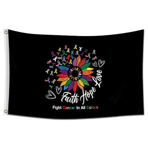 ENMOON Fight Cancer In All Color Flag Banner Fight Cancer Awareness Ribbons Flag 3x5 Ft Vivid Color Flag Garden Yard Indoor Outdoor Decoration