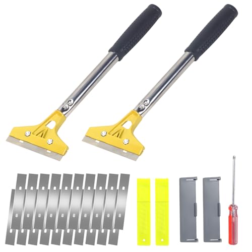 2 rascadores de papel pintado con 20 piezas de repuesto, 30 × 10 cm, juego de removedor de papel pintado con mango de goma, espátula para papel pintado con funda protectora para quitar pegamento