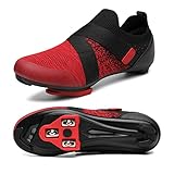 VikoViren Unisex Adult Red Cycling Shoes, Size 7.5, Modern Style, Hook & Loop Closure, Mesh Upper, SPD & Delta Cleats Compatible, Perfect for Indoor Cycling, Spin Class, Gym Workout & Road Riding