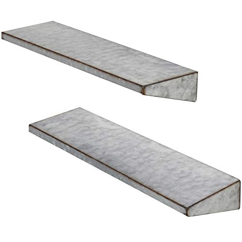 Mygift Silver Galvanized Metal Floating Shelves For Wall, Decorative Display Shelf, Set Of 2 #TOP4