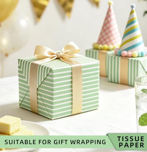 MUNILAIL 100 Sheets Sage Green Striped Tissue Paper 14 x 20 Inches Sage and White Tissue Paper Striped Gift Wrapping Paper for Birthday Wedding Baby Shower Gift Packing DIY Crafts by MUNILAIL - Used condition - Image 6