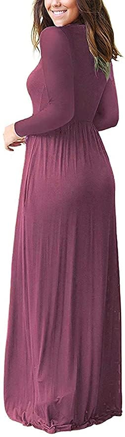 Image of AUSELILY Womens Long Sleeve Maxi Dress Casual Empire Waist with Pockets | Versatile year round long dress for spring, fall, winter, available in floral prints and solids