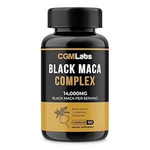 Black Maca Complex-Dietary Supplement L-Arginine, Horny Goat Weed, Tribulus Terrestris Extract, Black Pepper – Extra Strength 40:1 Equivalent to 14,000mg of Black Maca Root – 60 Capsules by CGM Labs