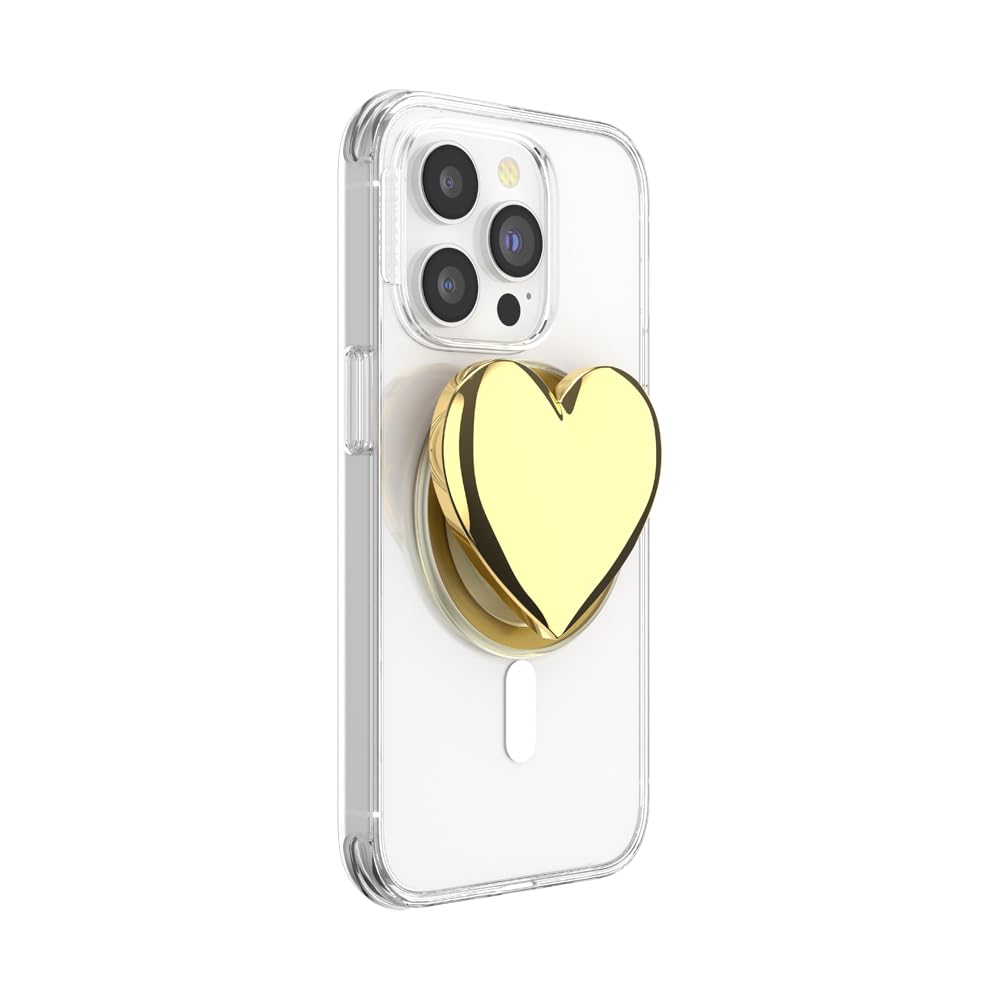 PopSockets Phone Grip for MagSafe with Kickstand, Magnetic Stand, Swappable Top, Secure Hold for iPhone MagSafe Cases, Phone & Tablet Grip - Enamel Heart of Gold
