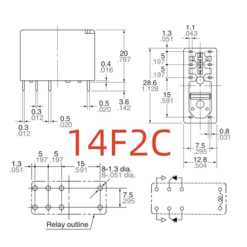 Relais HK14FD-DC12V-SHG 14F2C-5A à 8 broches pour circuits imprimés - 2