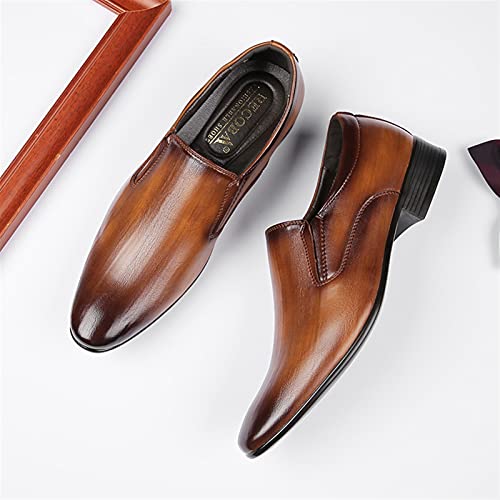 Easy to Put and Remove Loafer Shoes for Men Burnished Toe Venetian Loafers Vegan Leather Lightweight Flat Heel Resistant Flexible Walking Slip On for All Occasions (Color : Brown, Size : 9)2