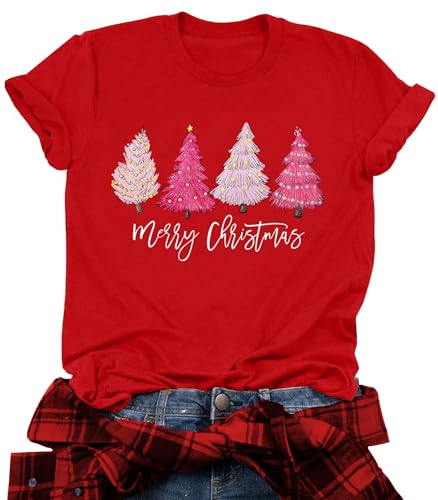 tiorhooe Weihnachts Tshirt Damen Merry Christmas T Shirt Xmas Tree Shirts