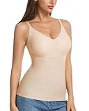 Vinfact V-Neck Seamless Camisoles Tank Tops with Built in Bra for Women Summer Workout Going Out Tankini Camis, Beige, XL