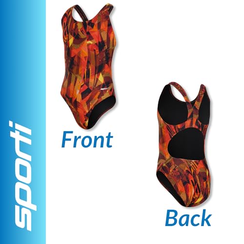 Image of Sporti Wide Strap Girls' Athletic One-Piece Swimsuit - Printed Pattern Competitive Bathing Suit, Racerback Style for Girls