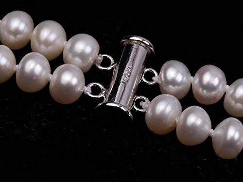 Miniatura 4 de JYX Pearl Collar clásico de doble hebra de 0.276 in, redondo, redondo, blanco, perlas cultivadas de agua dulce para mujer, 20 pulgadas, Perla, Perla