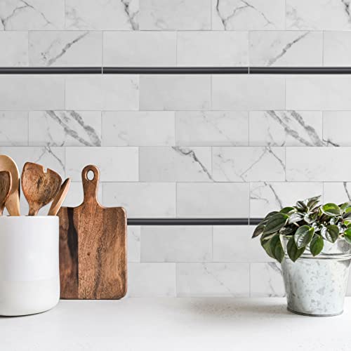 Questech Décor Tile Trim, 1/2 X 12 Inch Soho Pencil Tile Transition Liner, Decorative Tile Edge Trim, Decorative Shower Tile Border, Kitchen Tile Backsplash Trim, Graphite Black, 6 Pack #TOP3