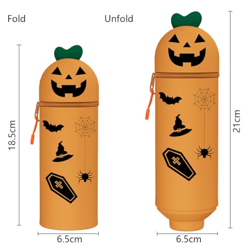 HTGWCG 2-in-1 Weiche Silikontasche - Kawaii Federmäppchen - mäppchen, Stand Up Federmäppchen, Tier Stifthalter, Stifthalter Bleistifttasche Mädchen Junge Halloween Christmas (D)