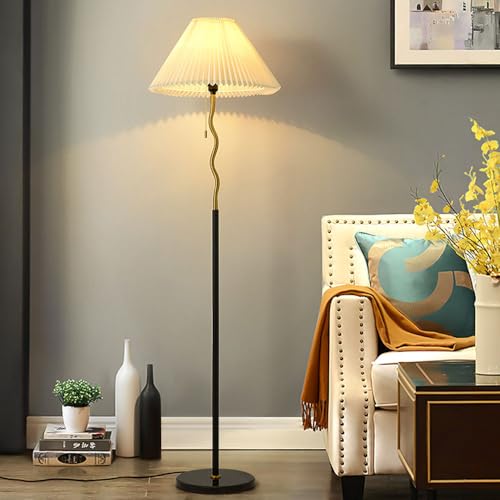 Lampadaire en lin plissé 63" avec douille E27 et base marbre stable - 4