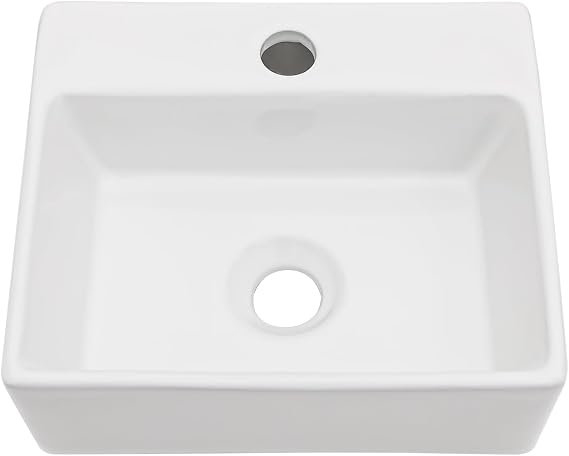 Kichae Wall Mount Hung Small Vessel Sink - Bathroom Corner Floating Sink Rectangle 13