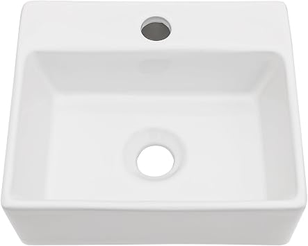 Kichae Wall Mount Hung Small Vessel Sink - Bathroom Corner Floating Sink Rectangle 13