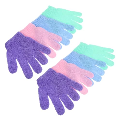 PENIKOKO 4 Guantes de Ducha de Nylon Exfoliantes Manoplas Elásticas para Baño Guantes de Baño con Dedos para Exfoliar y Masajear Seca y Rugosa Cómodo y Antideslizante