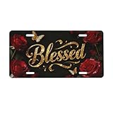 LHUAIKI Blessed Golden Butterfly Rose Front License Plate Car Decorative License Plates Aluminum Metal Decor Accessory Novelty Vanity Tag Cover with 4 Holes for Men Women 6