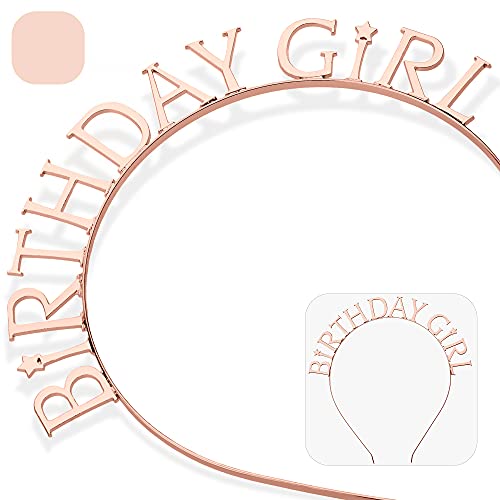 CORRURE Birthday Girl Headband Tiara, Rose Gold Birthday Crown Headpiece, Party Hair Accessories for Girls and Women, Sweet 16, 18th 21st 25th 30th 40th 50th, Any Other Bday Party Decorations Supplies